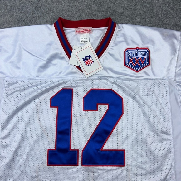 VTG Buffalo Bills Jersey Men 54 White Jim Kelly Mitchell Ness Super Bowl NFL NEW - Picture 3 of 16